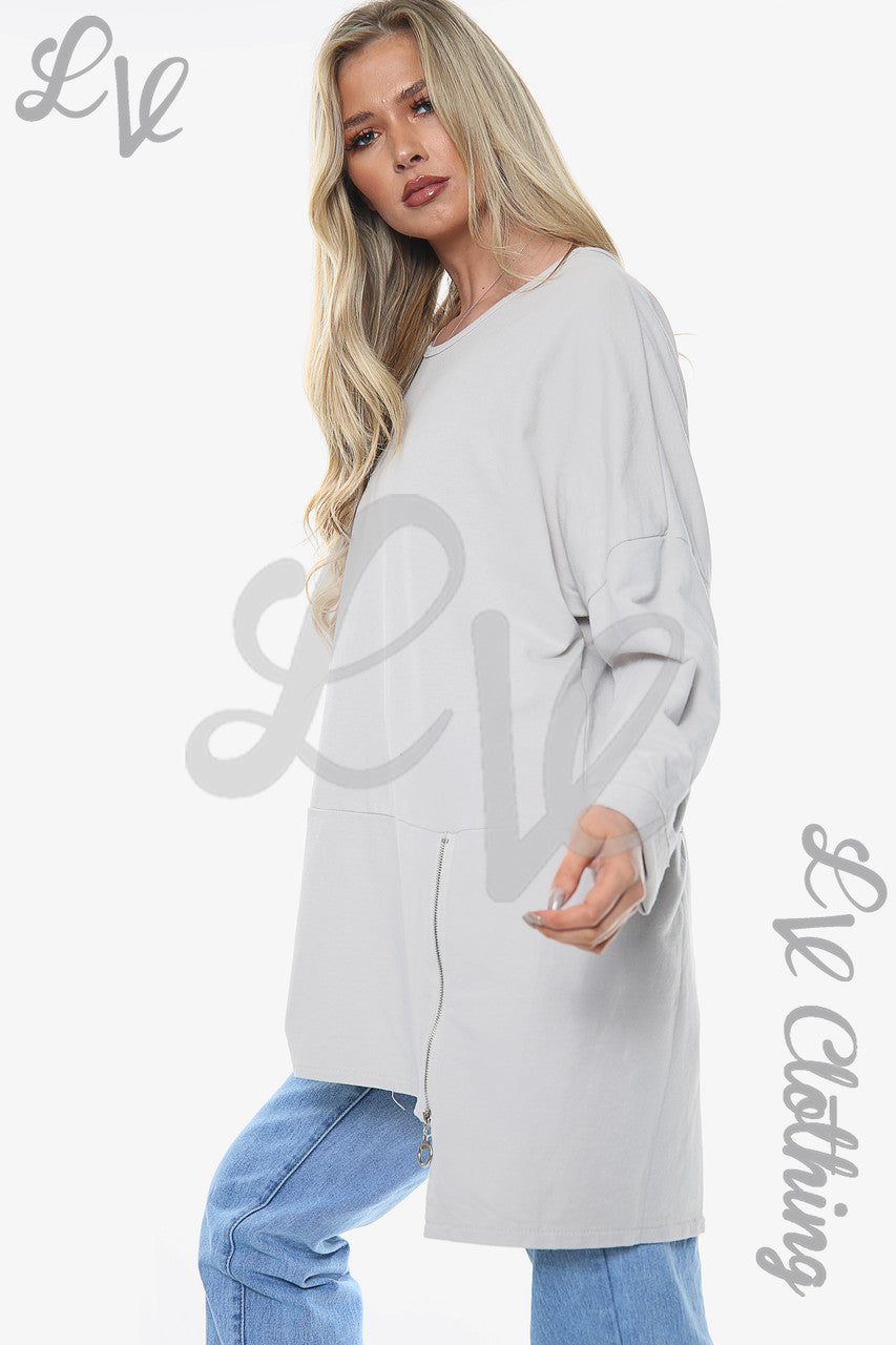 Ladies Plain Sweatshirt With Zip Detail Stone Unit Price £12.99