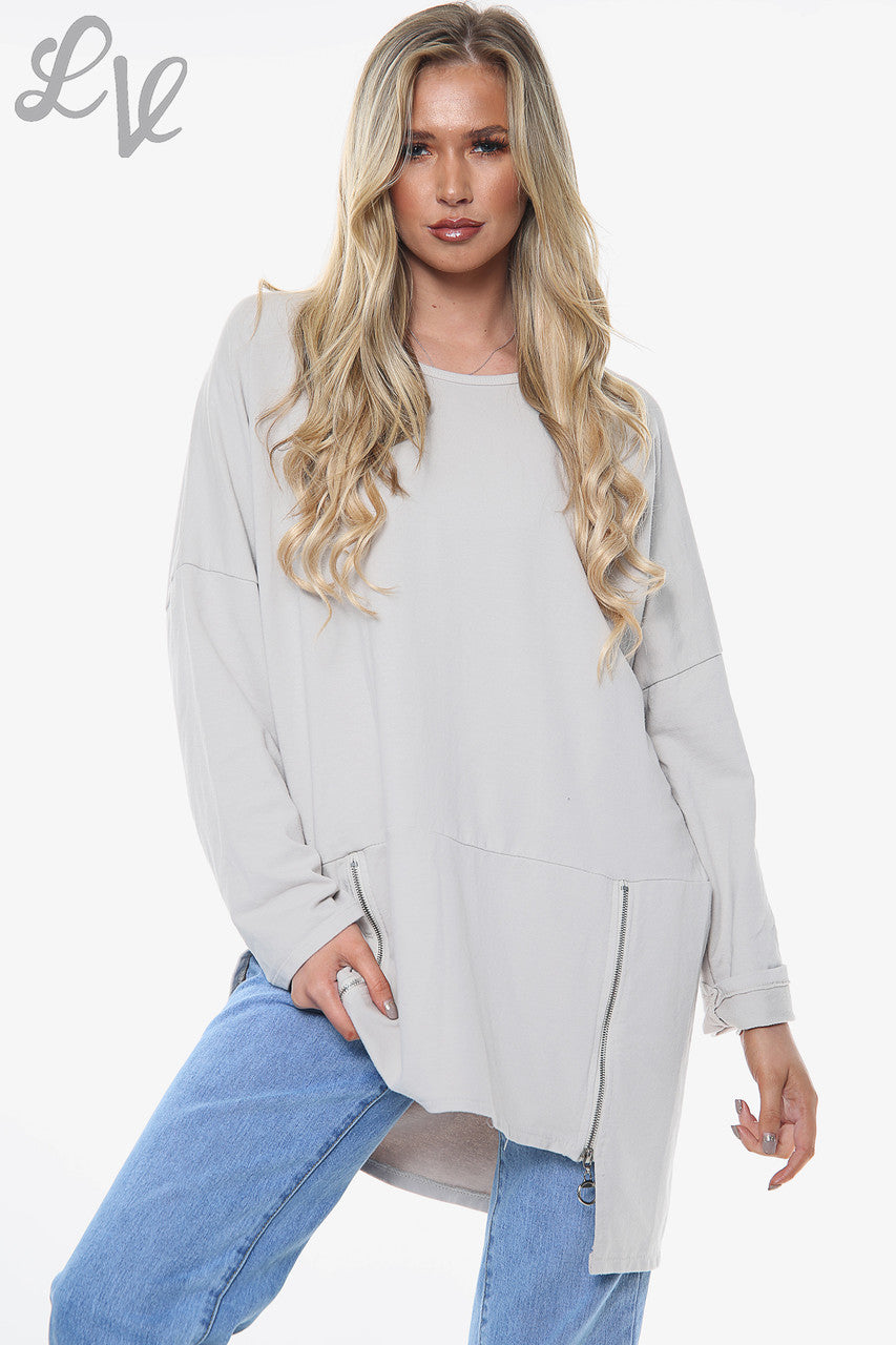 Ladies Plain Sweatshirt With Zip Detail Stone Unit Price £12.99