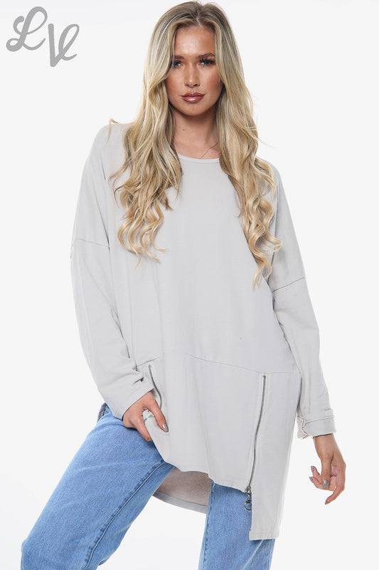 Ladies Plain Sweatshirt With Zip Detail Stone Unit Price £12.99