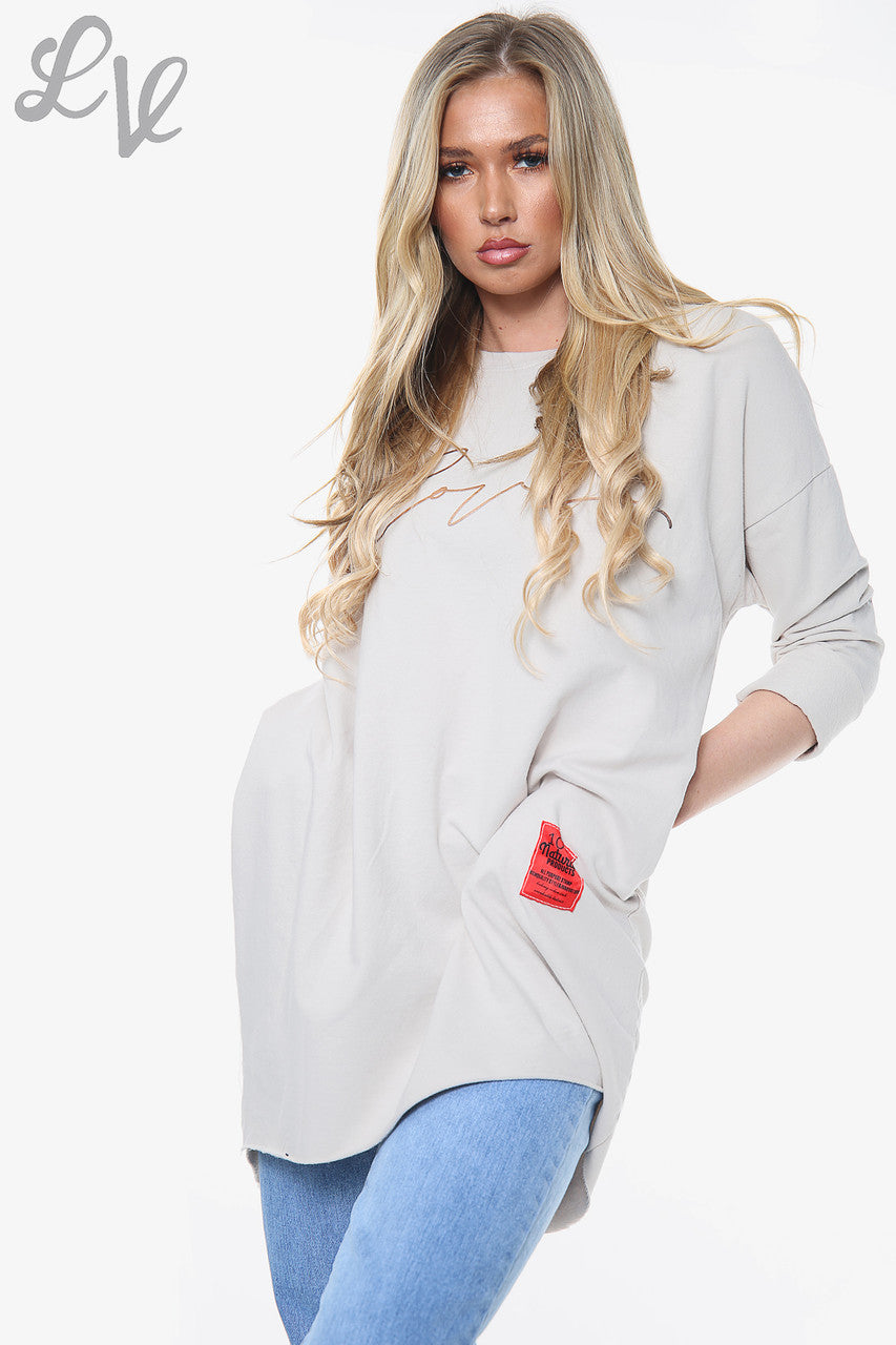 Damesliefde Schrift Sweatshirt Top Steen Eenheidsprijs £11,99