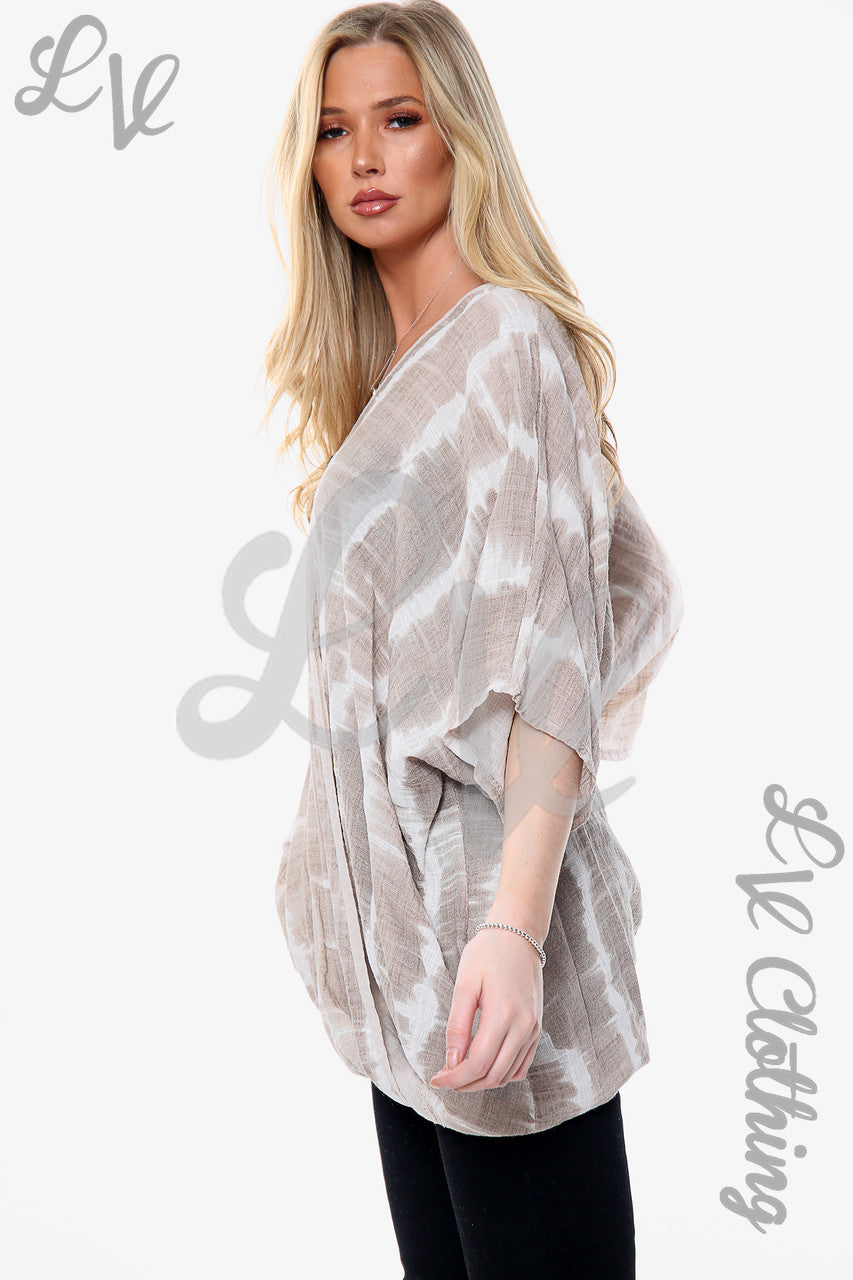 Ladies Tie Dye Print Floaty Top Stone Unit Price £14.99