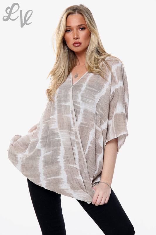 Ladies Tie Dye Print Floaty Top Stone Unit Price £14.99