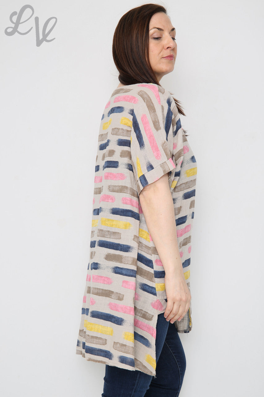 Dames Top met Streepjesprint en Asymmetrische Zoom Steen Stukprijs £8.99