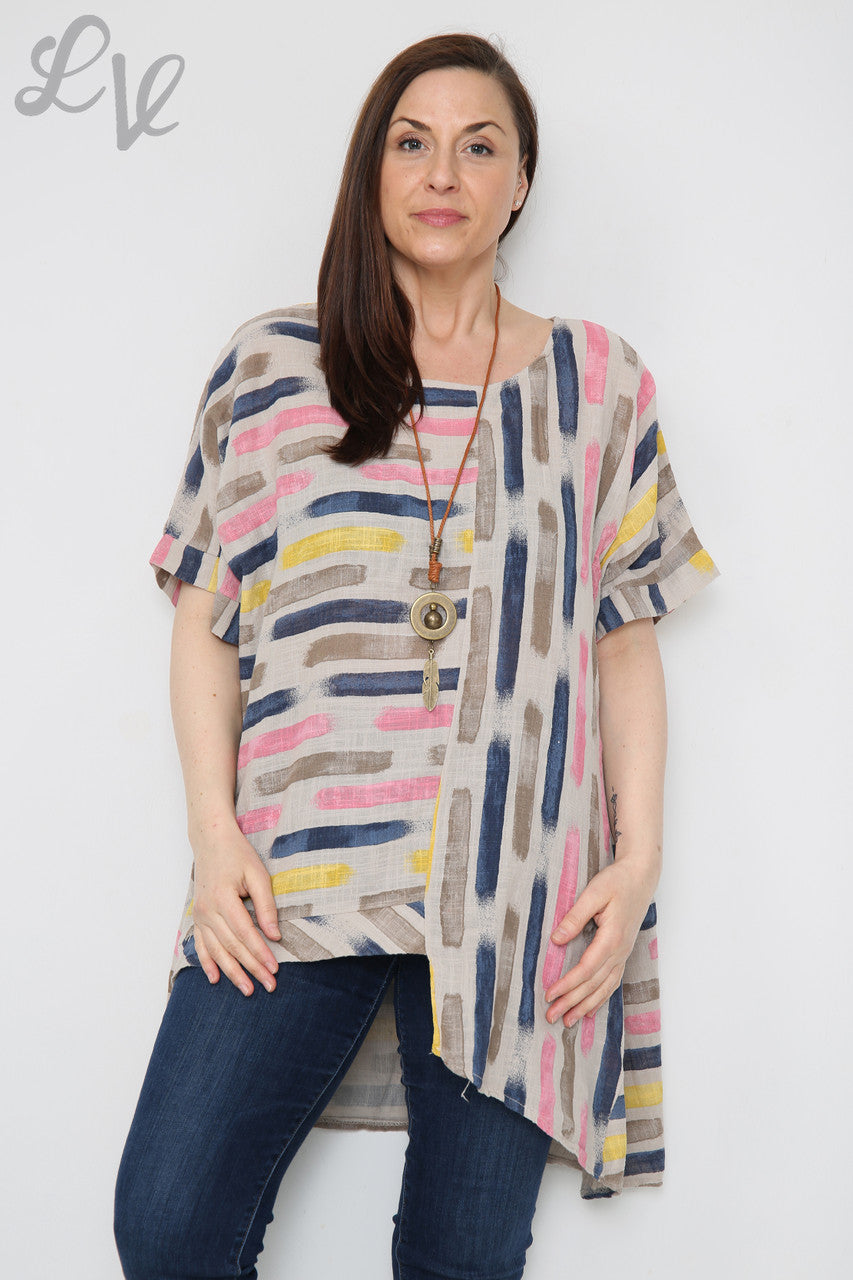 Dames Top met Streepjesprint en Asymmetrische Zoom Steen Stukprijs £8.99