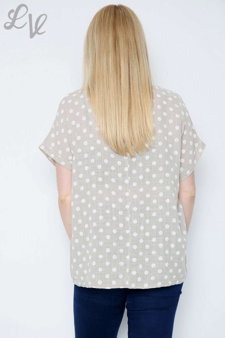 Dames Top met Polkadotprint Steen Stukprijs€7,99