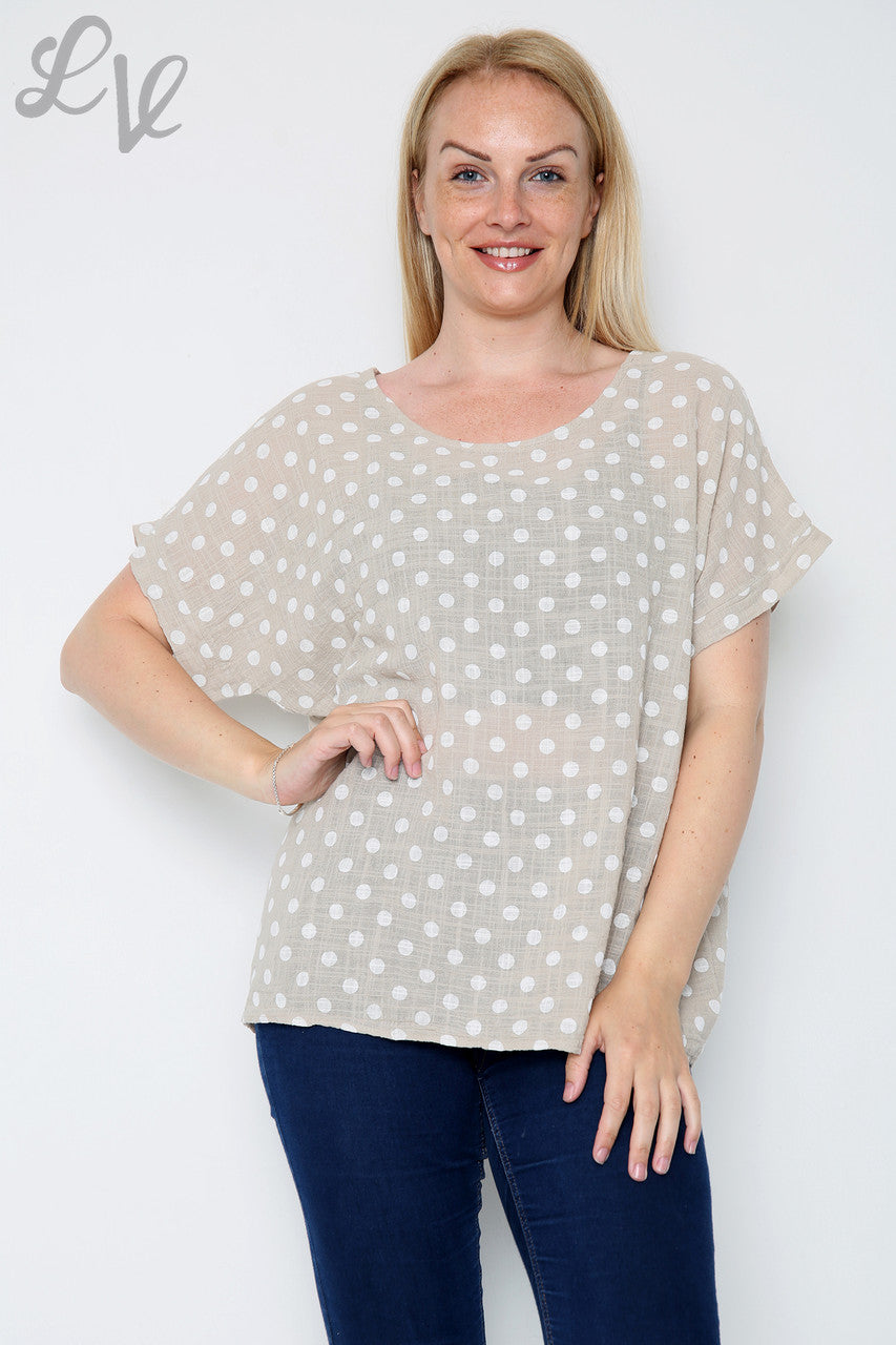 Dames Top met Polkadotprint Steen Stukprijs€7,99