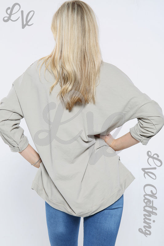 Oversized stone sweatshirt with abstract paint-style back print, long sleeves