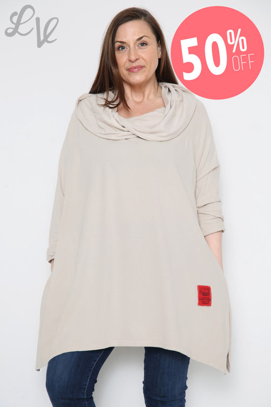 Ladies Draped Shoulder Sweatshirt Top Stone Unit Price £13.99 NOW £6.99