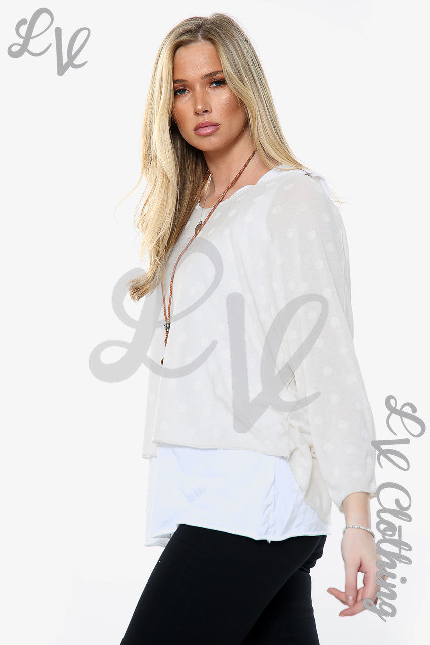 Ladies Polka Dot Print 2 Layer Top With Necklace Stone Unit Price WAS £13.99 NOW £6.99
