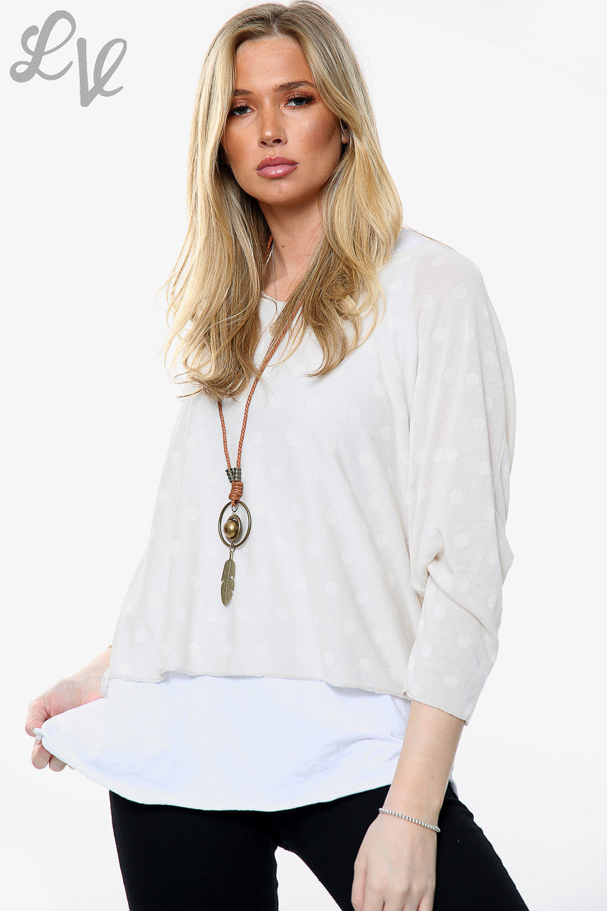 Ladies Polka Dot Print 2 Layer Top With Necklace Stone Unit Price WAS £13.99 NOW £6.99