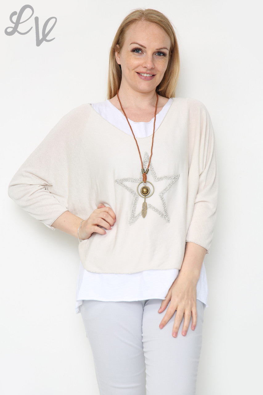 Dames Glitter Ster 2-laags Top Met Ketting Steen Eenheidsprijs €10.99