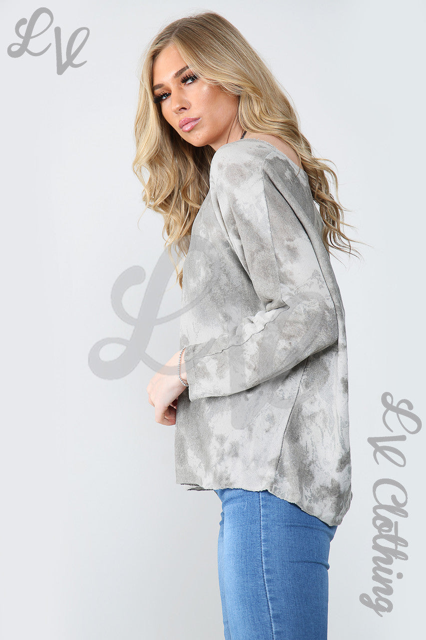 Dames Acid Wash Top met Glitters en Kettingsteentje - Prijs per eenheid €10,99