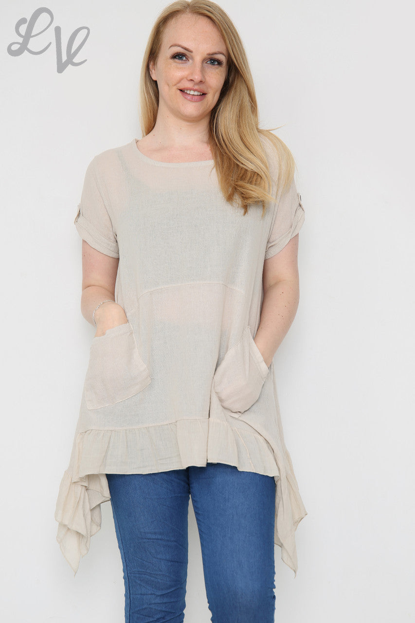 Dames zwierige tuniek met rucheszoom, steenkleurig, eenheidsprijs €9,99