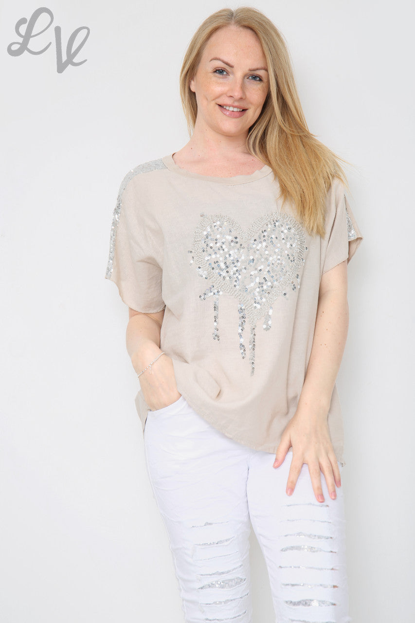 Dames pailletten liefdeshart & schouder top steen Eenheidsprijs €10,99