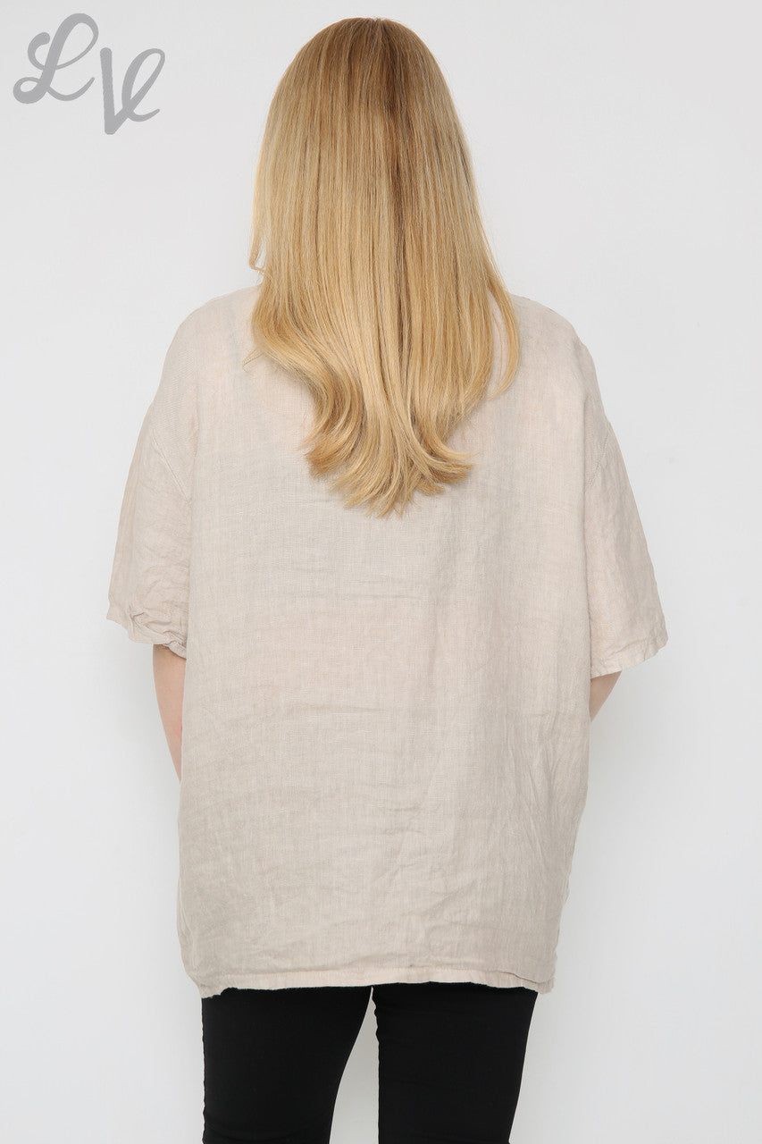Dames Linnen Top Met Bloemenstreep Steengrijs Stukprijs £ 13,99