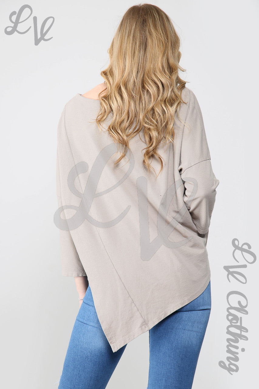 Ladies Silver Foil Star Oversized Tunic Top Taupe - Unit Price WAS £11.99 NOW £5.99