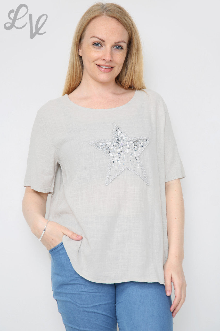 Ladies Star Sequin Top Stone
