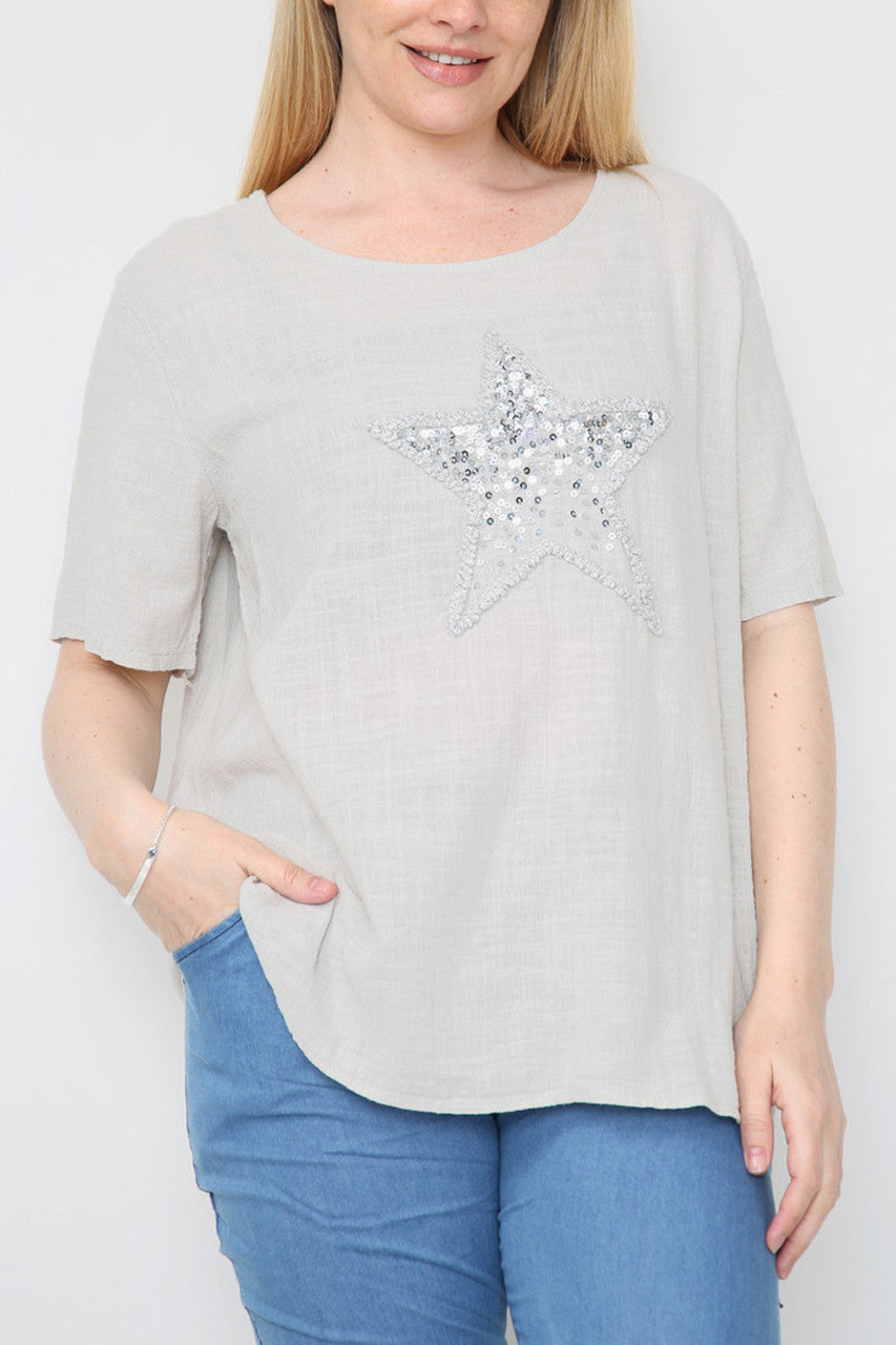 Ladies Star Sequin Top Stone