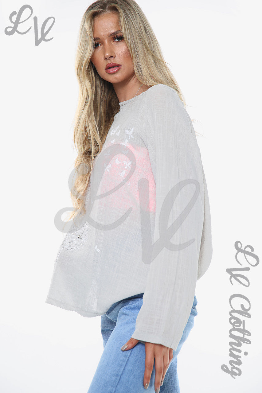Ladies Dandelion Long Sleeve Top Stone Unit Price £10.99