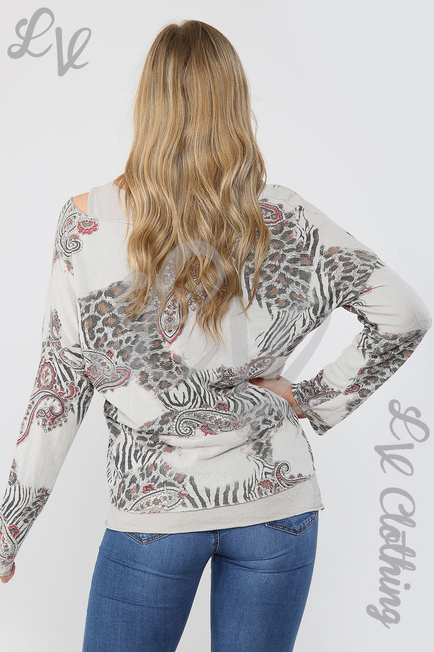 Dames Top met Mixprint en 2 Lagen Steen - Stukprijs €11,99