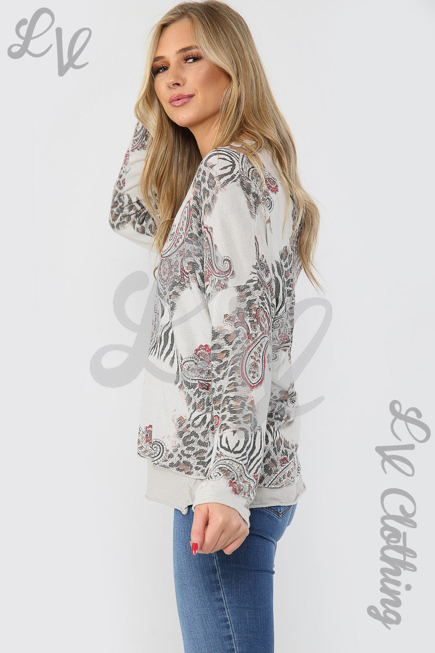 Dames Top met Mixprint en 2 Lagen Steen - Stukprijs €11,99