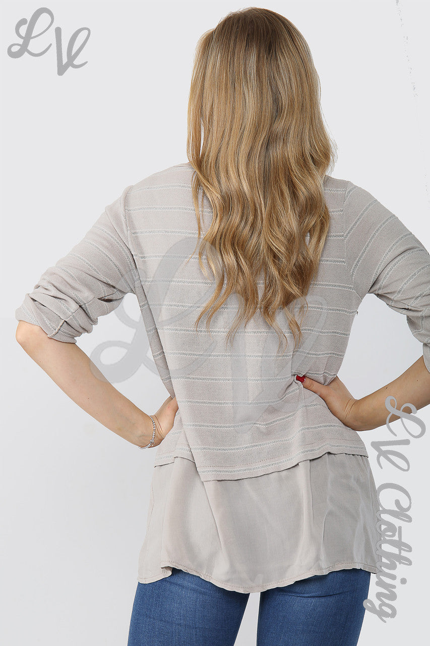 Ladies Lurex Stripe Top With Button Detail Stone - Unit Price £12.99