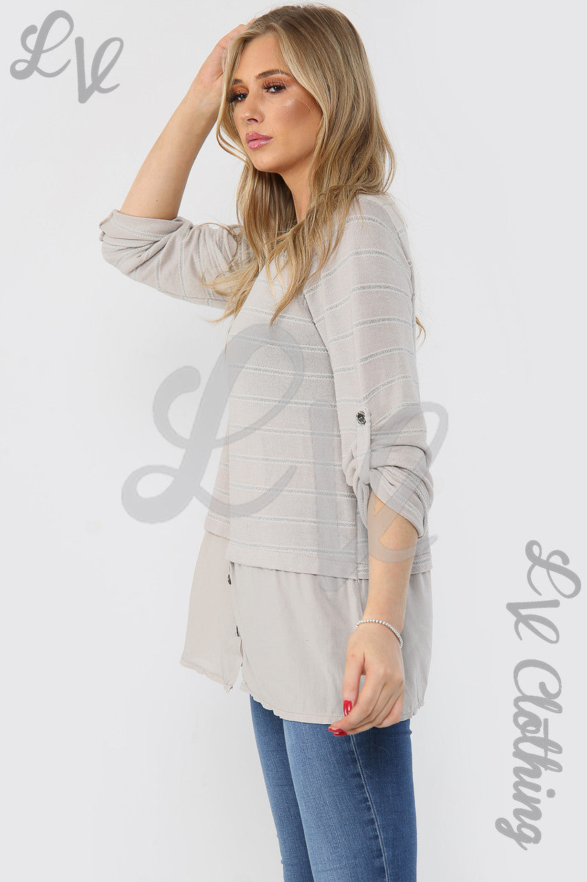 Ladies Lurex Stripe Top With Button Detail Stone - Unit Price £12.99