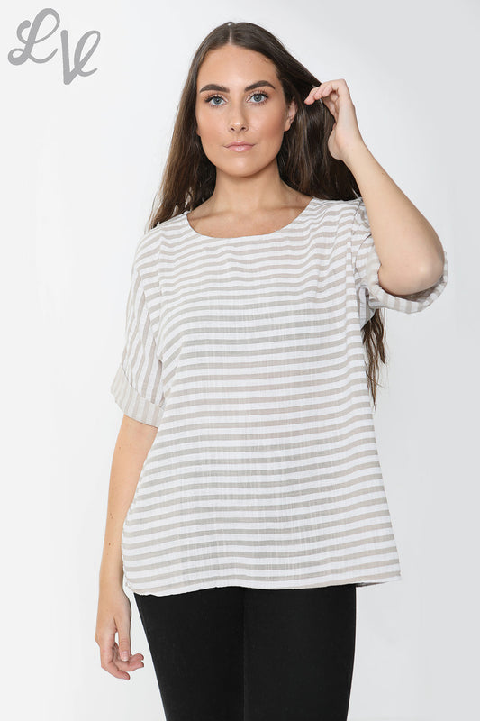 Ladies Small Stripe Top Stone - Unit Price £9.99