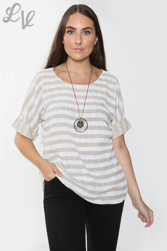 Ladies Wide Stripe Top Stone - Unit Price £9.99