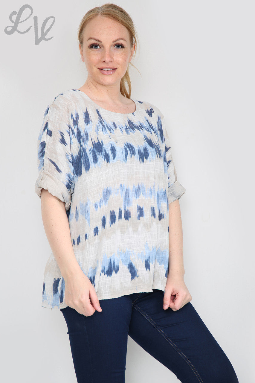 Dames Tie Dye Strepen Print Eenvoudige Top Steen Stukprijs € 7,99