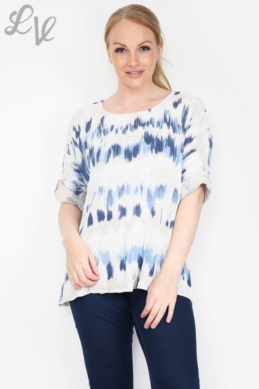 Dames Tie Dye Strepen Print Eenvoudige Top Steen Stukprijs € 7,99