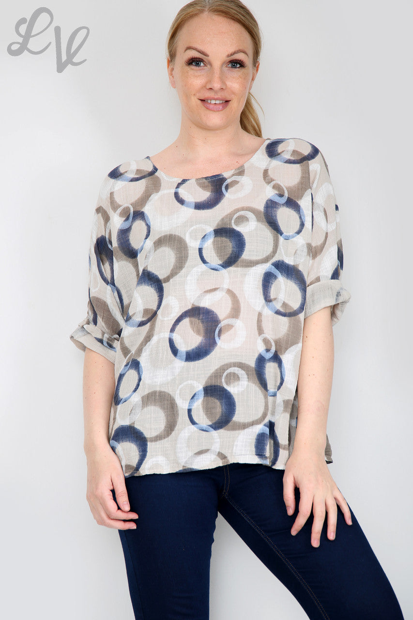 Ladies Circle Shapes Print Eenvoudige Top Steen Stukprijs € 6,99