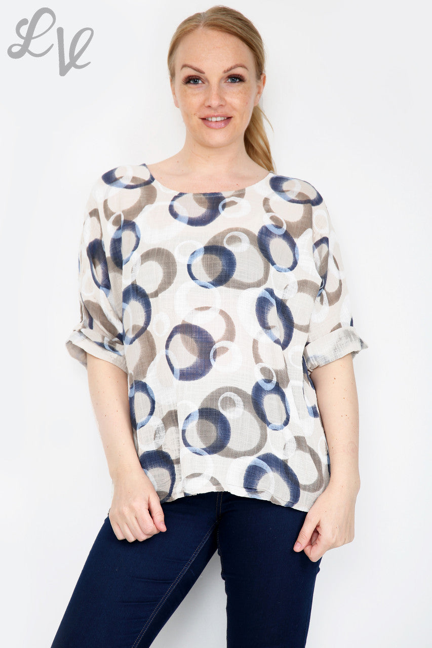 Ladies Circle Shapes Print Eenvoudige Top Steen Stukprijs € 6,99
