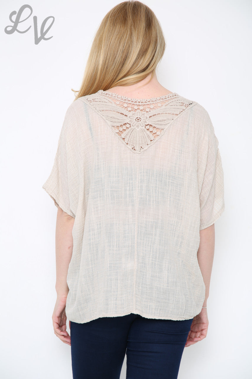 Ladies Crochet Back Top Stone