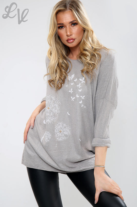 Ladies Dandelion & Butterfly Graphic Top Stone Unit Price WAS 12.99 NOW £7.99