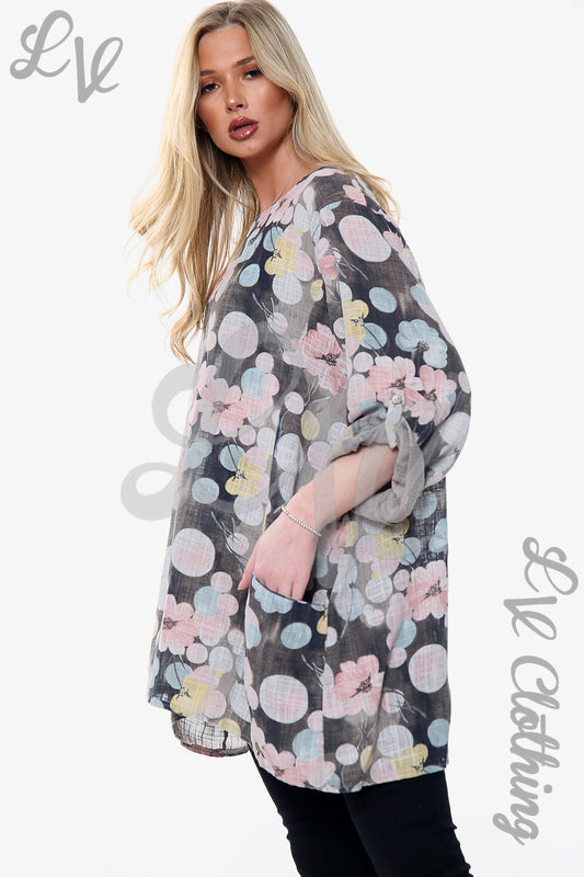 Ladies Floral Blossom Print Top Stone Unit Price £12.99