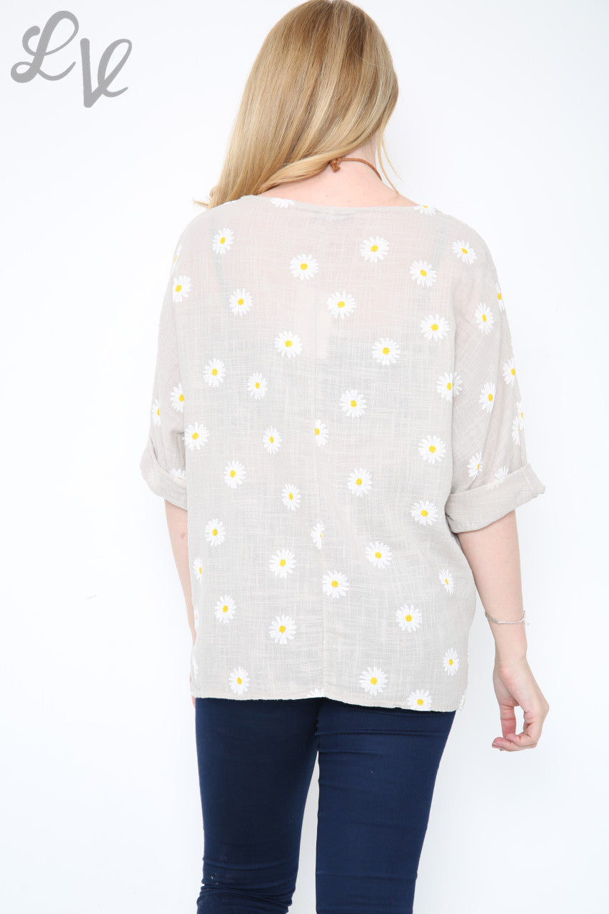 Dames Top met Bloemenprint Steen