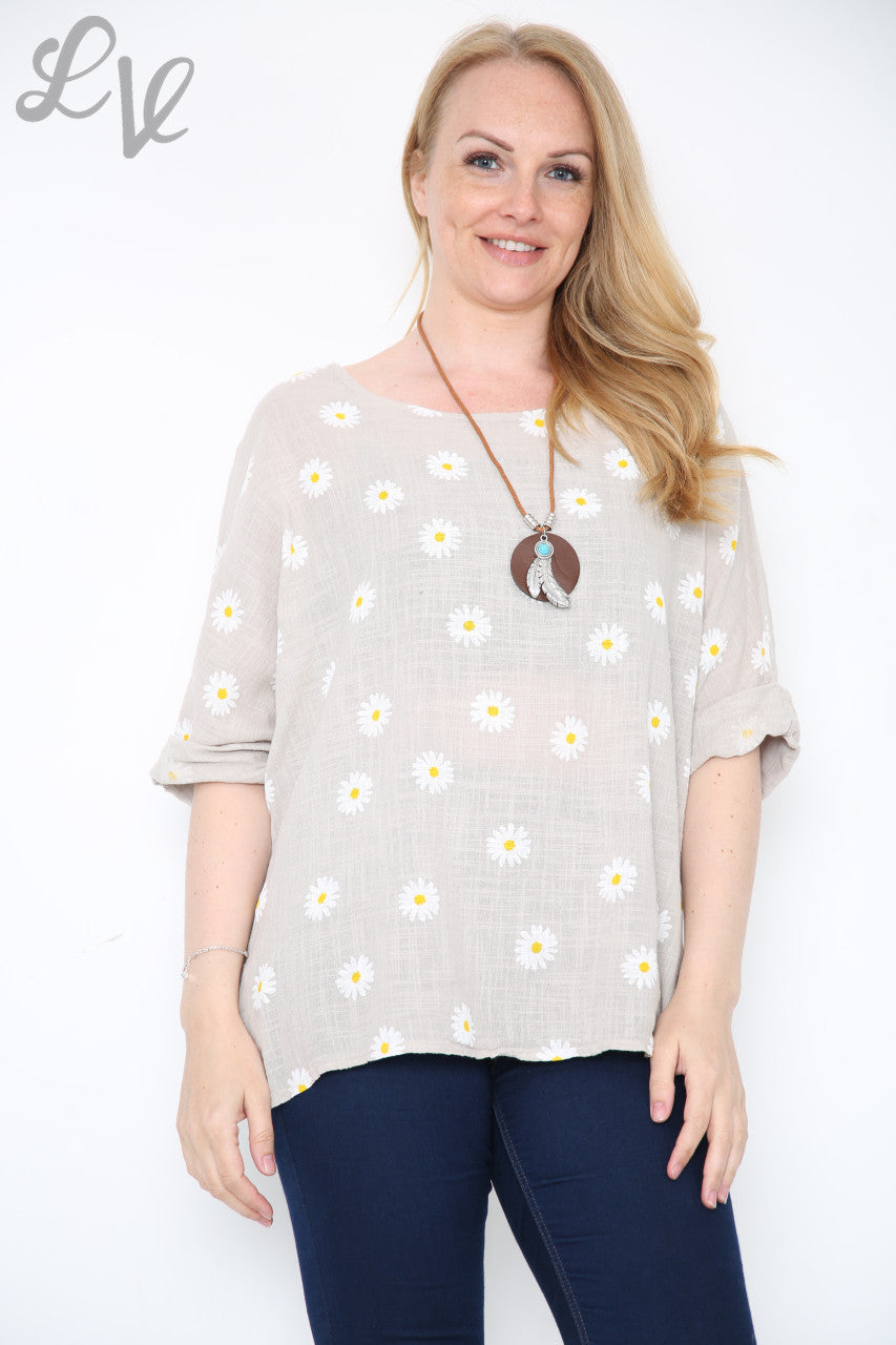 Dames Top met Bloemenprint Steen