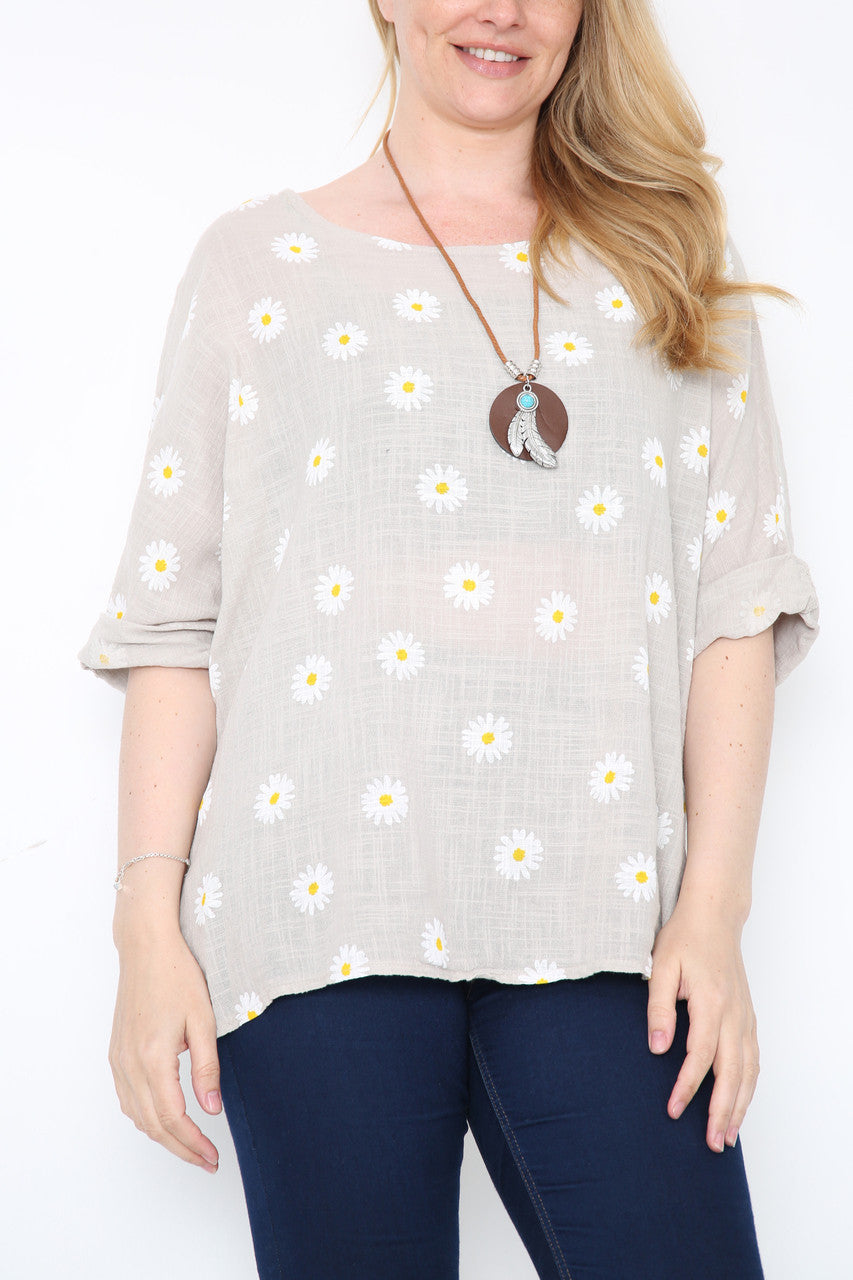 Dames Top met Bloemenprint Steen