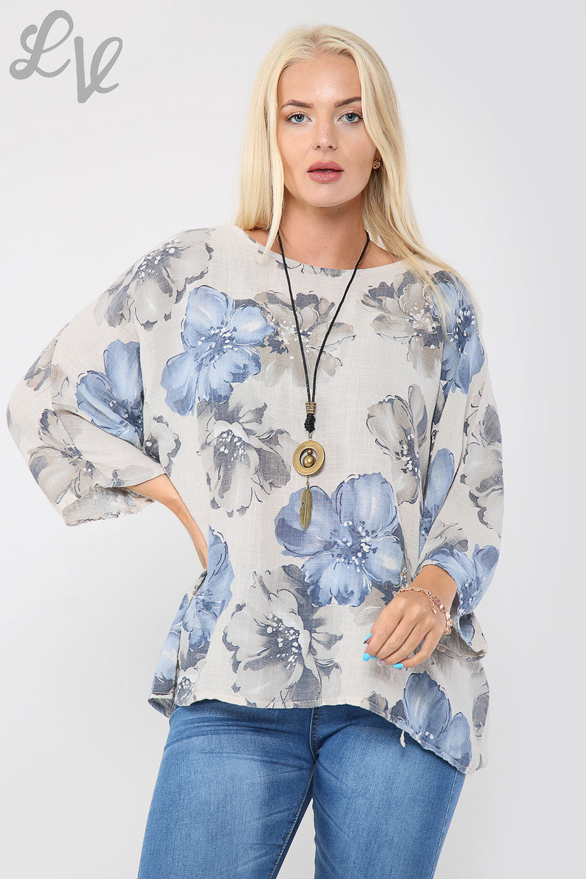 Dames bloemenprint top met kettingsteen - Stukprijs €9,99