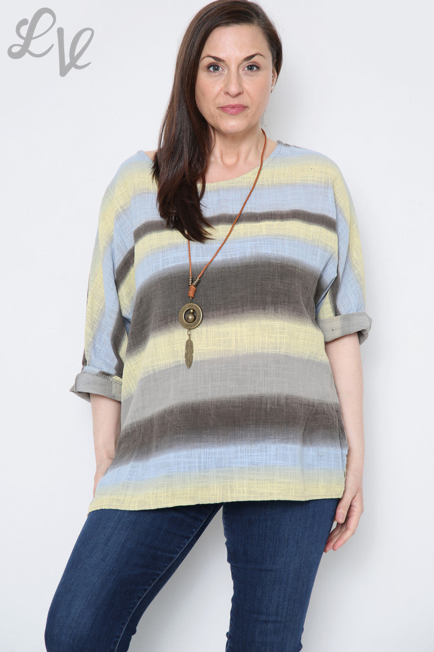 Ladies Ombre Colourful Striped Top Stone Unit Price £9.99