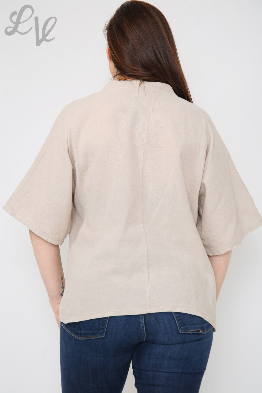 Ladies Linen Plain V-Neck Top With Necklace Stone Unit Price £9.99