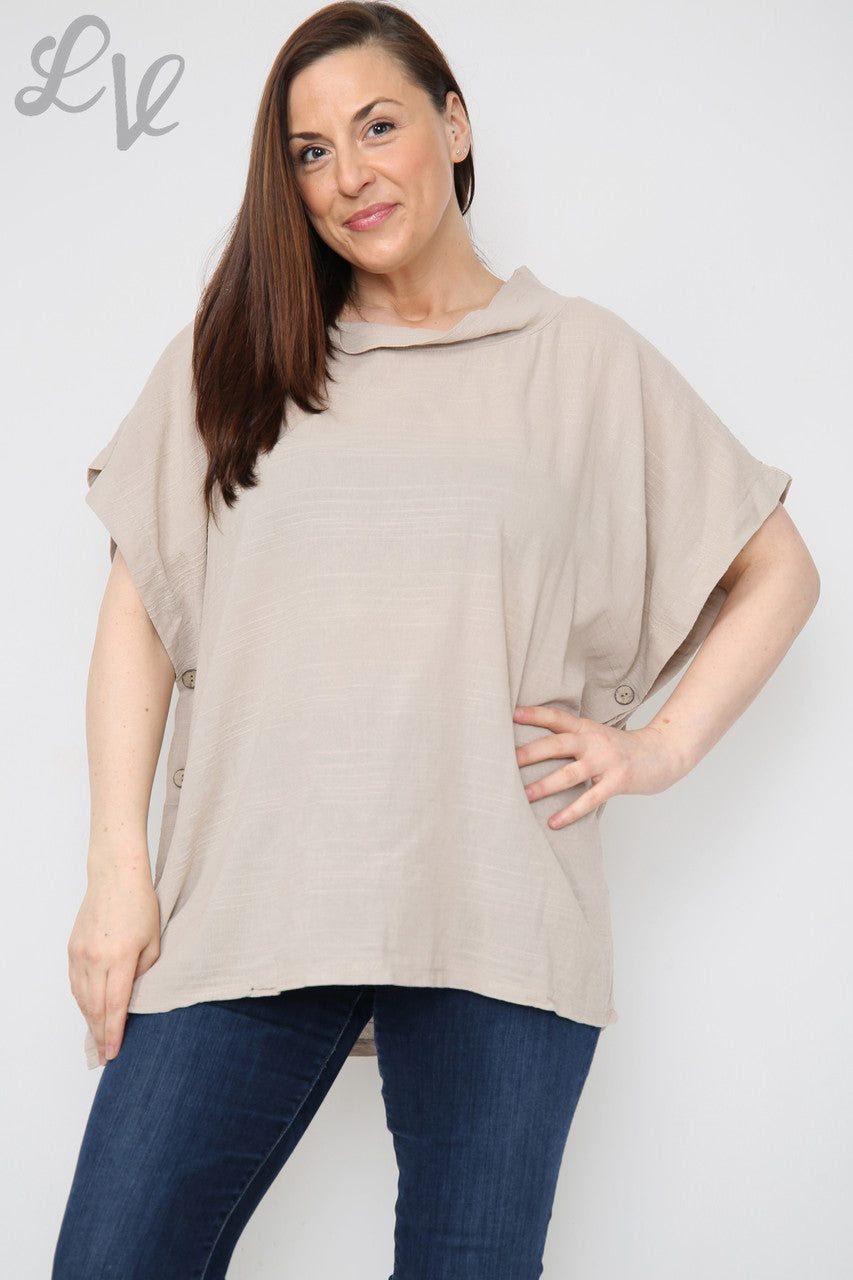 Dames linnen top met knopen aan de zijkant Steen Stukprijs € 9,99