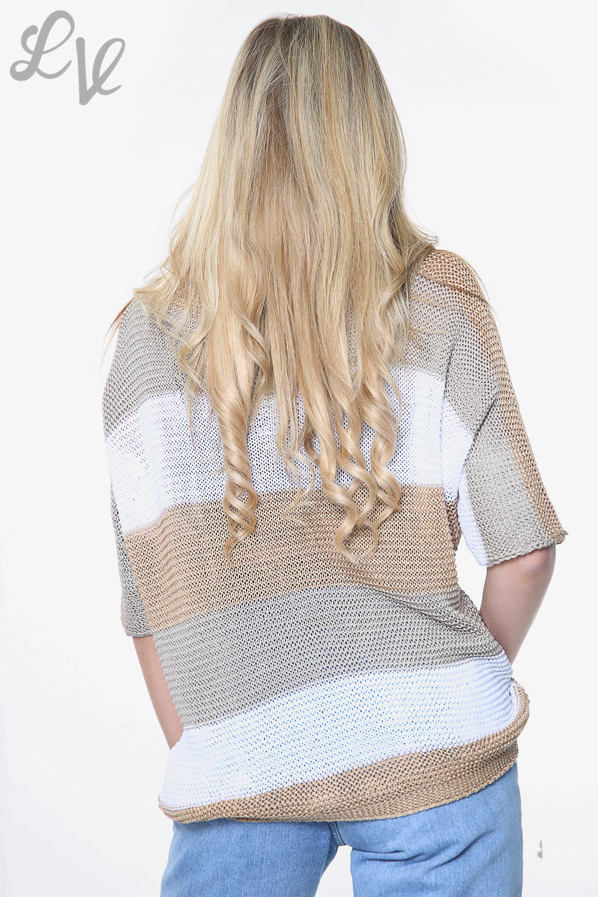 Dames Fijntricot Top met Kleurblokken Tan Stukprijs €9,99