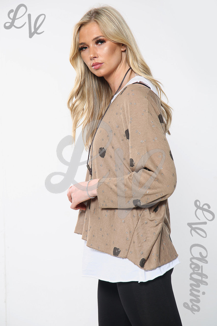 Dames Tweekleurige Top Met Stippenprint En Ketting Tan Stukprijs £11.99