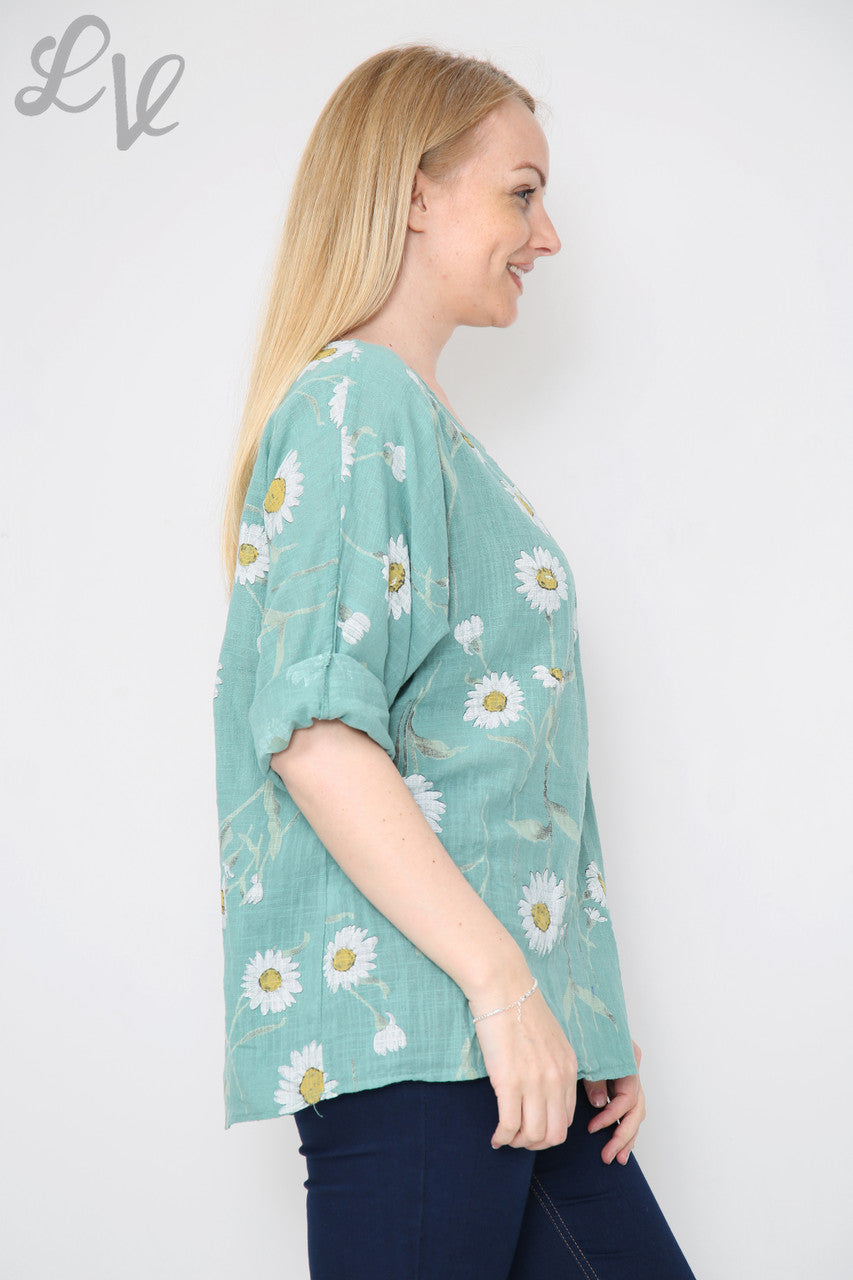 Dames Daisy Stem Print Top Tiffany - Stukprijs £ 9,99