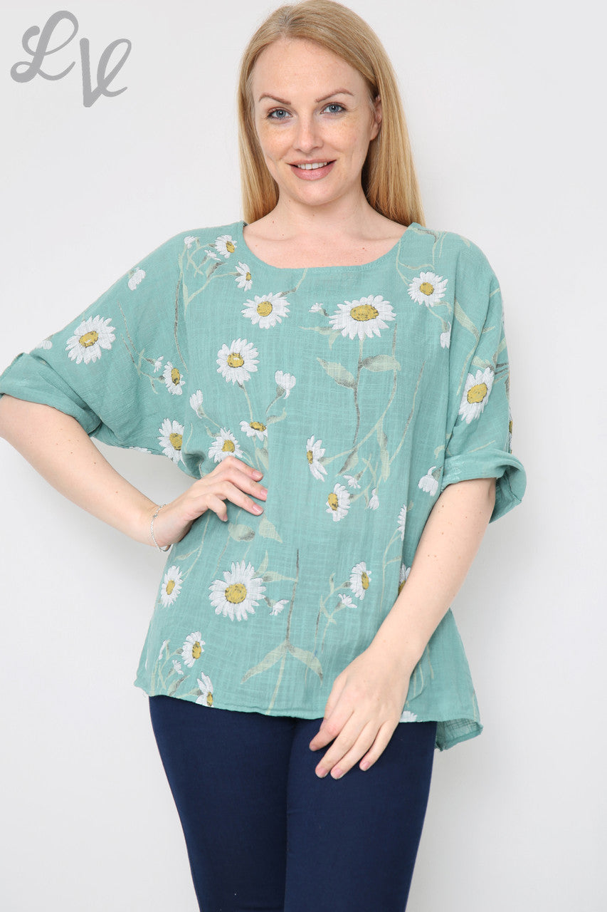 Dames Daisy Stem Print Top Tiffany - Stukprijs £ 9,99