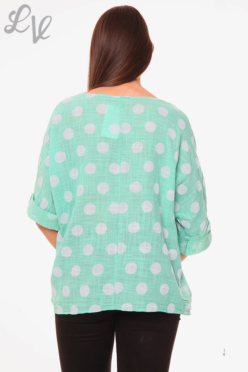 Dames Polkadot Effen Top Tiffany Stukprijs € 7,99