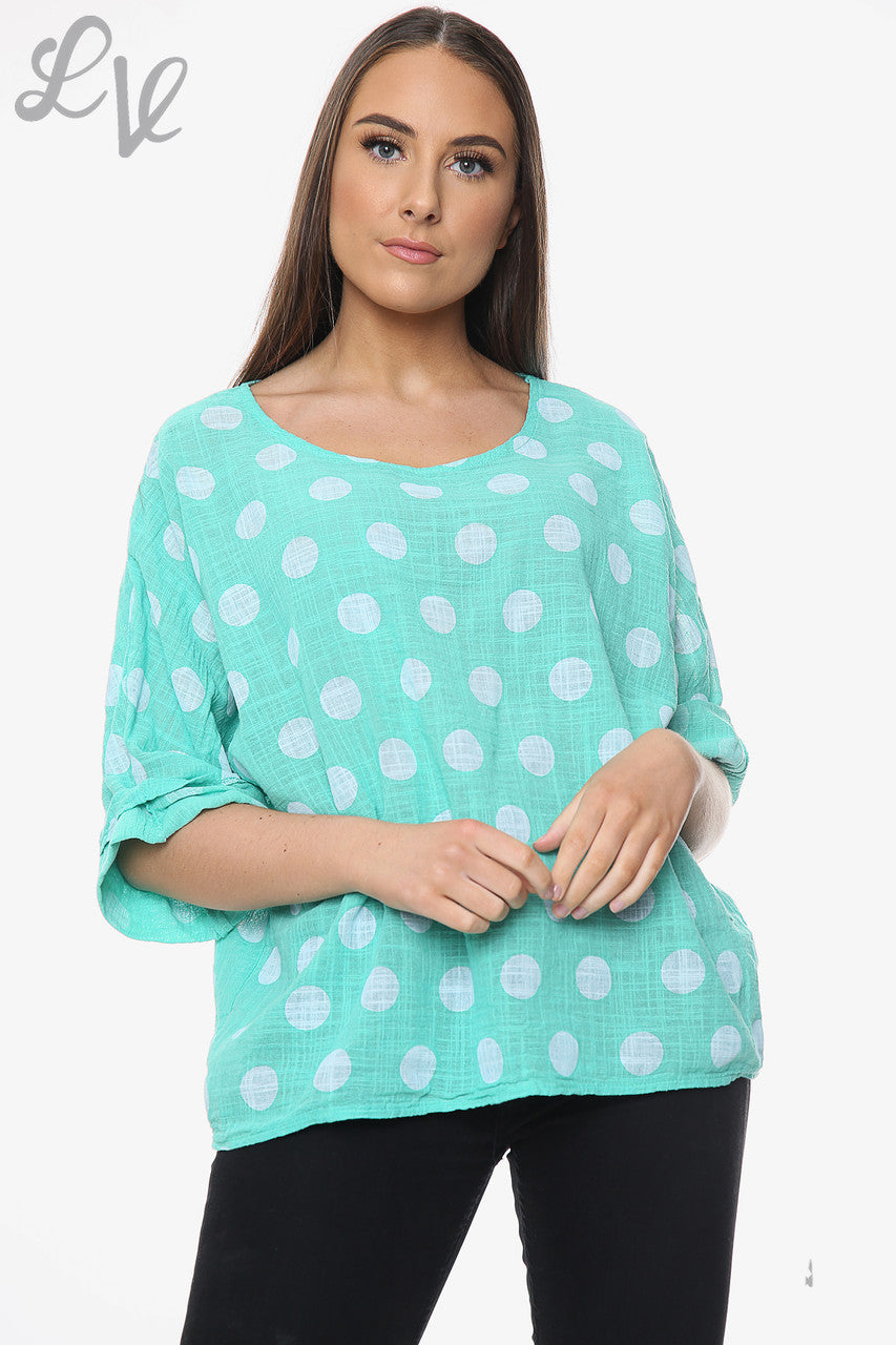 Dames Polkadot Effen Top Tiffany Stukprijs € 7,99