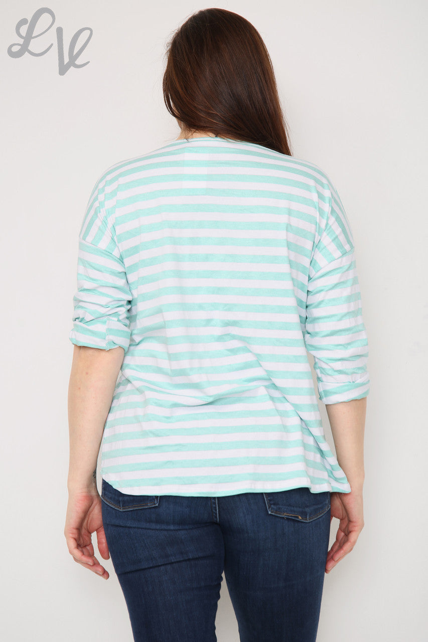 Ladies Stripe Roll Sleeve Top Tiffany Unit Price £4.99